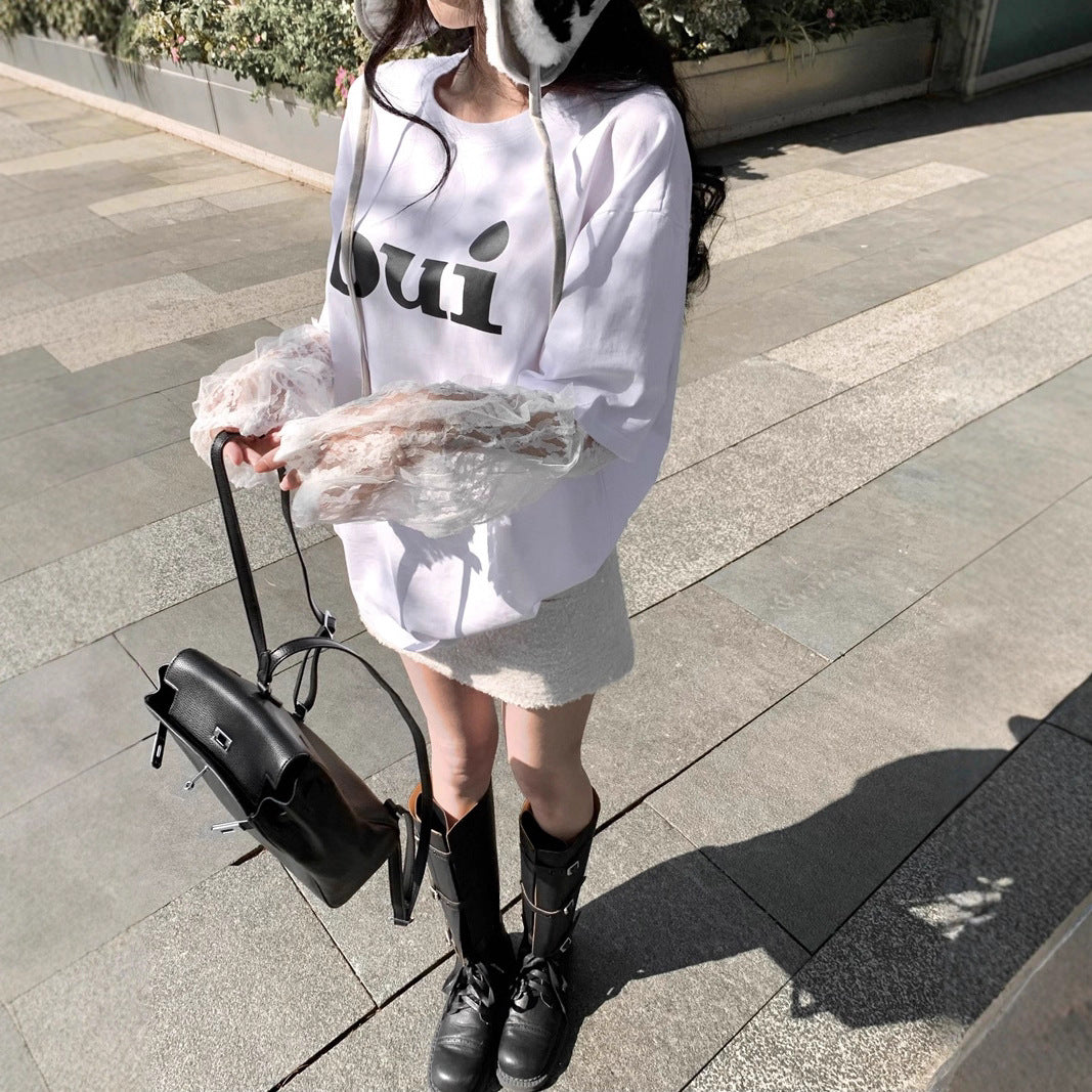 Hot Style Letter Sleeve Stitching T-shirt Female Blouses