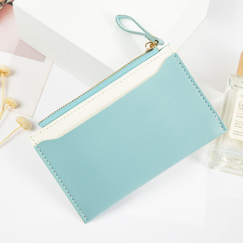 Women's Zipper Leather Stitching Contrast Color Fresh Ladies Wallets