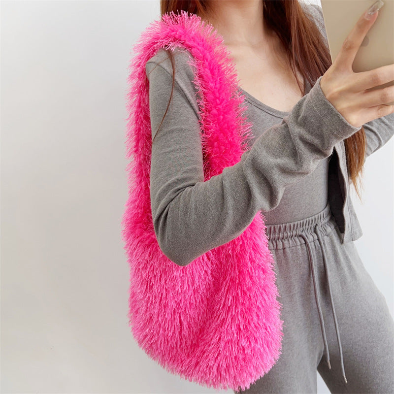 Large Capacity Cotton Candy Macaron Color Shoulder Bags
