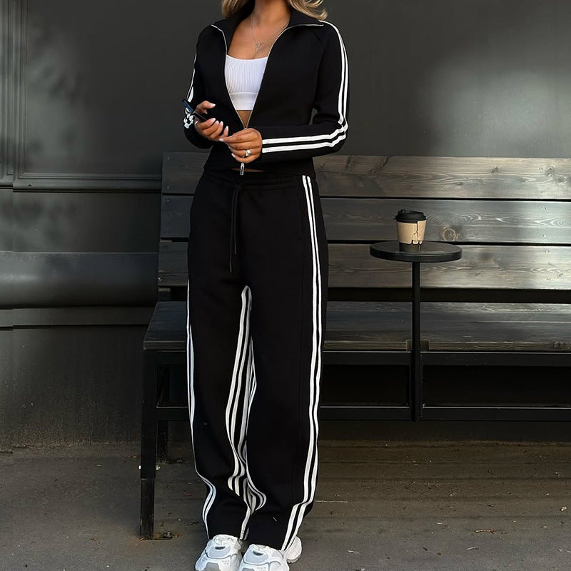 Women's Spring Striped Long-sleeved Trousers Style Campus Suits