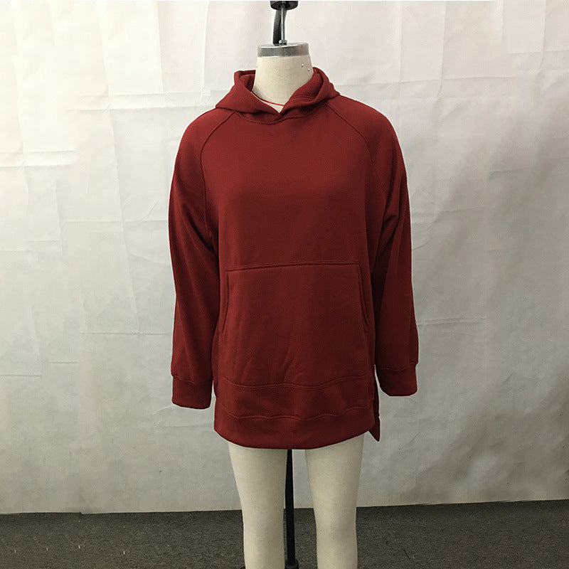 Women's Sleeve Round Neck Fleece-lined Solid Color Pocket Loose-fitting Women's Sweater, Sweater