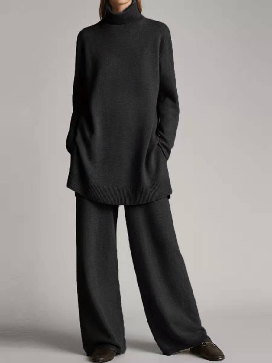 Knitted Solid Color High Collar Loose Suits