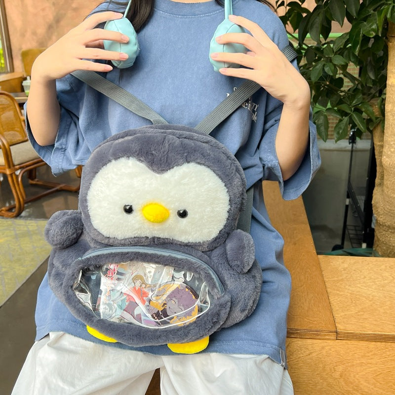 Cute Earphone Penguin Cartoon Furry Sweet Backpacks
