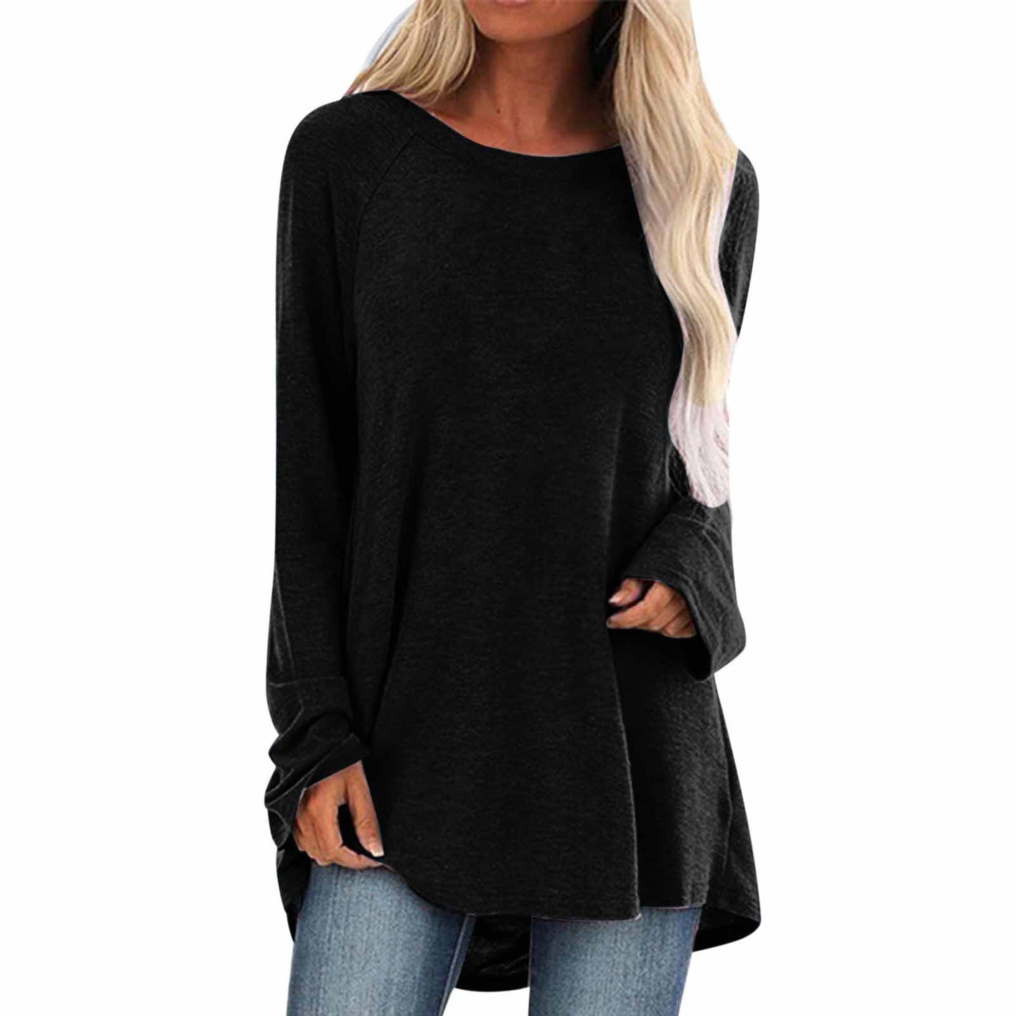 Women's Solid Color Loose Long Sleeves For Women's T-shirt