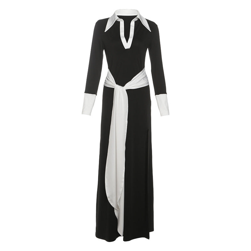 Women's French Style Temperament Contrast Color Slim High Dresses
