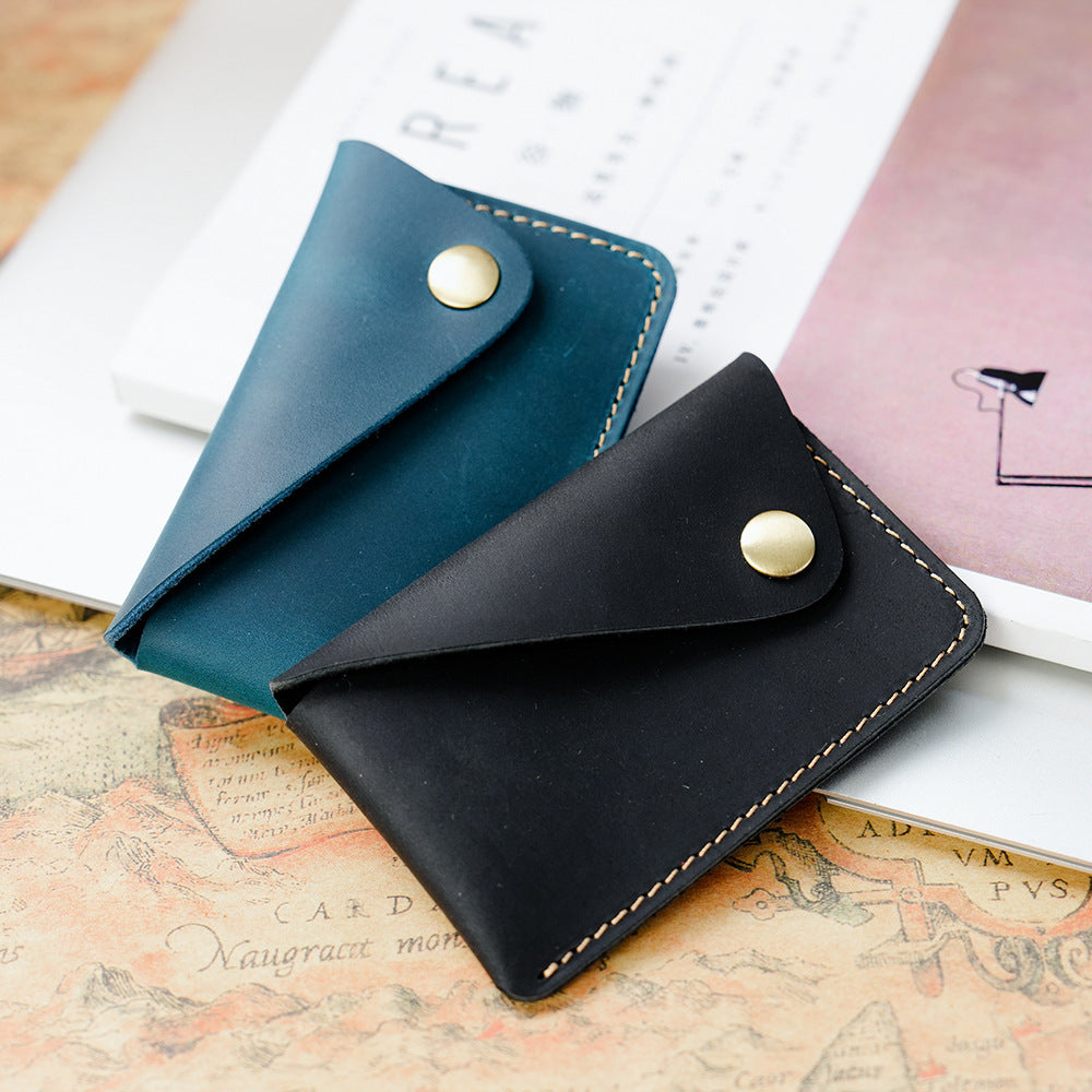Handmade Simple Leather Sleeve Creative Snap Crazy Card Holder