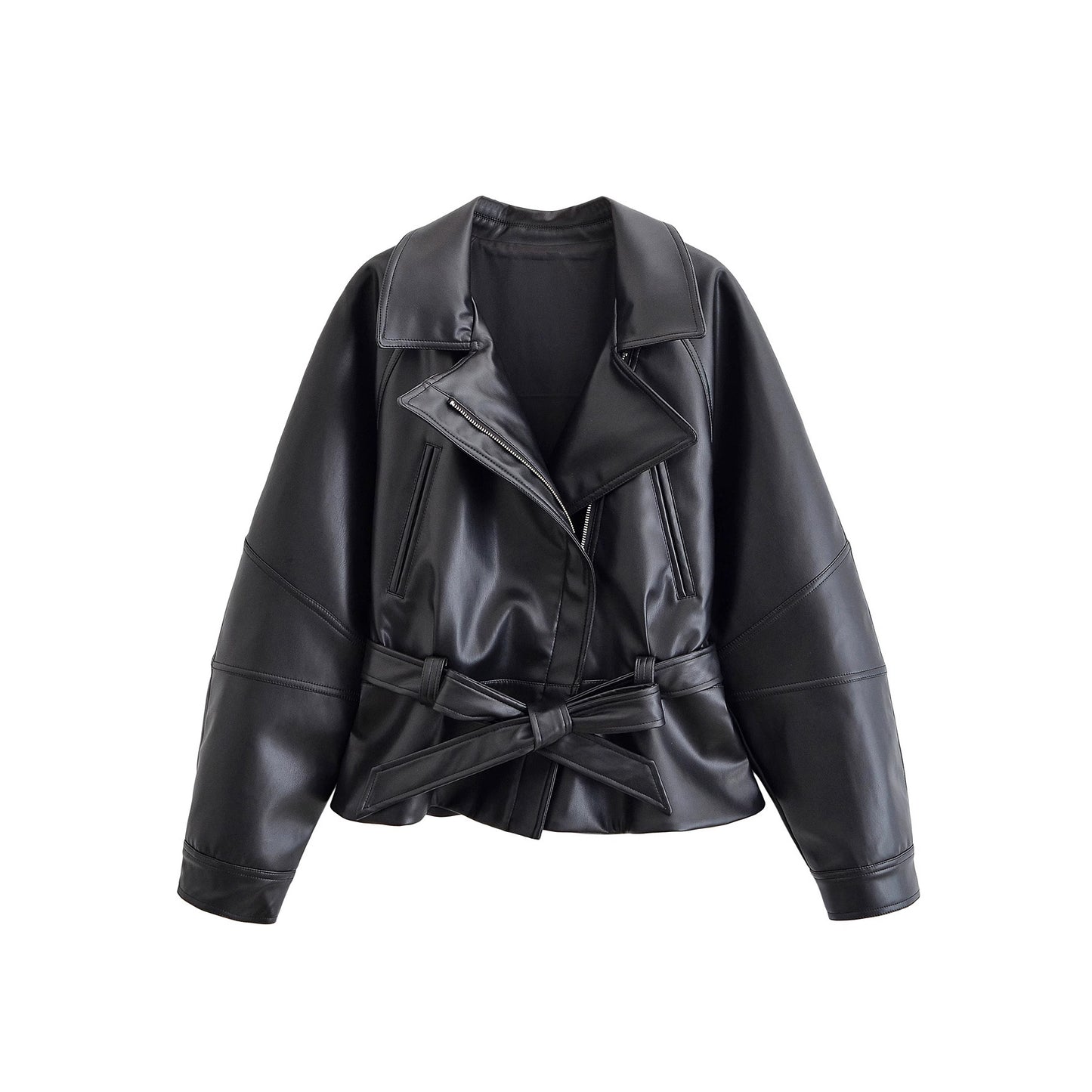 Women's Fashion Casual Black Leather Wind Jackets