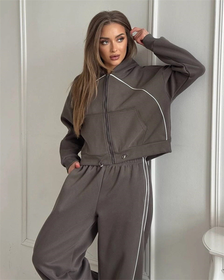 Women's Casual Sports Solid Color Long Sleeve Zipper Outerwear Suits