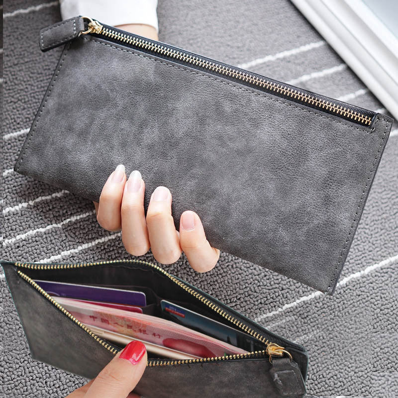 Simple Frosted Long Female Thin Section Zipper Ladies Wallets