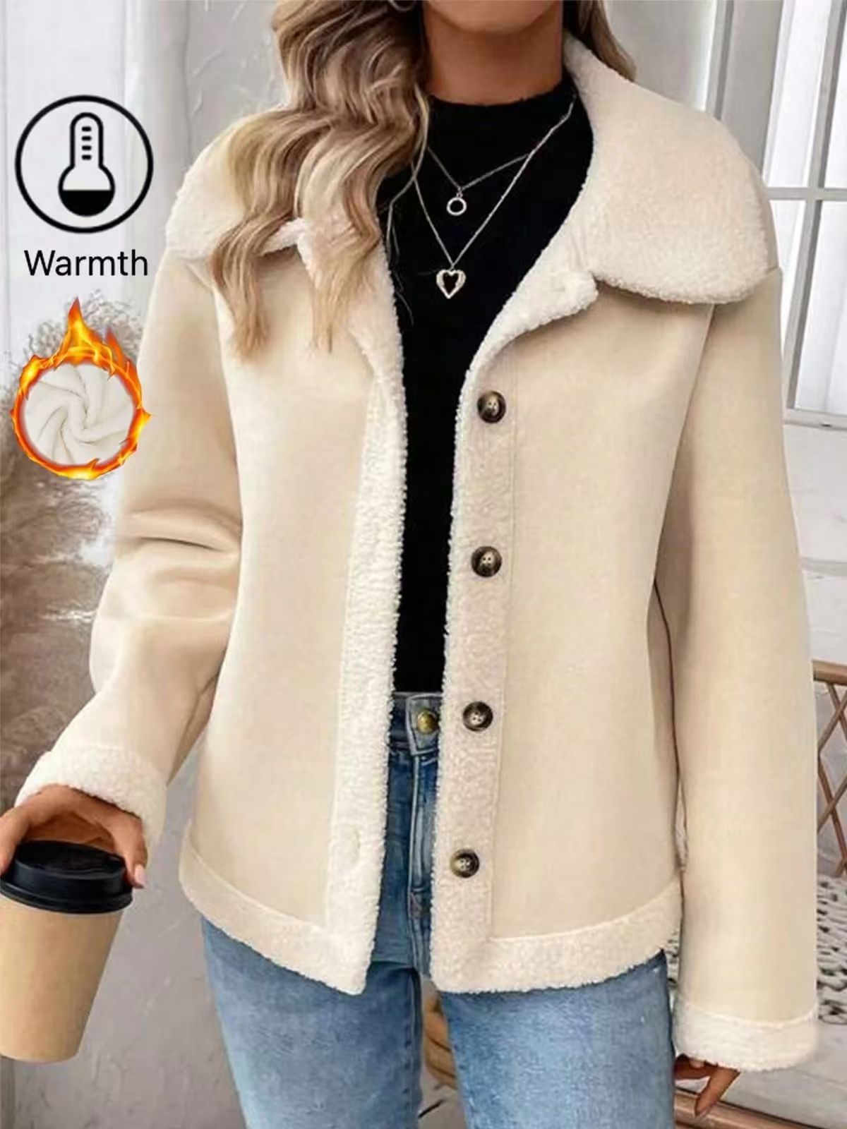 Plush Pure Color Thickened Button Keep Coats