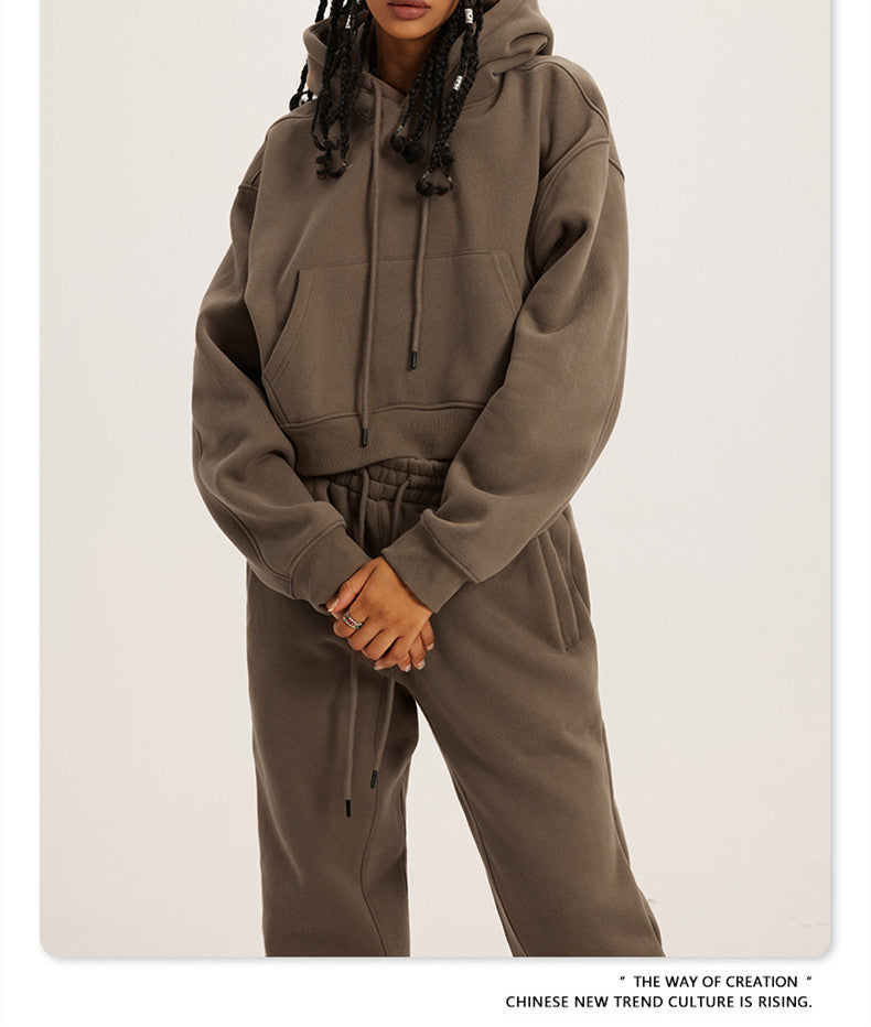 Women's Hooded Round Neck Long Sleeve Two-piece Suits
