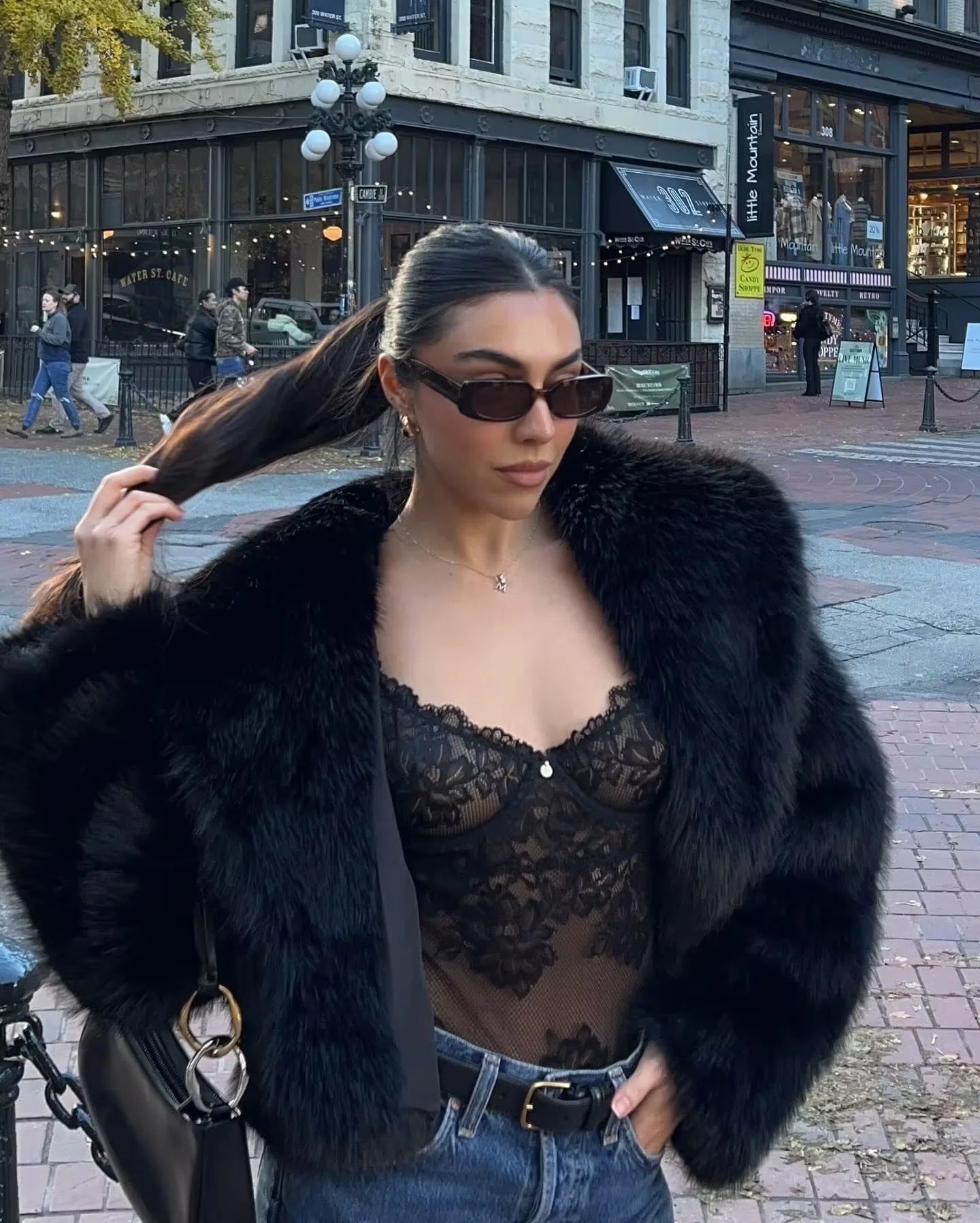 Women's Fox Fur Winter Thickened Black Imitation Environmental Jackets