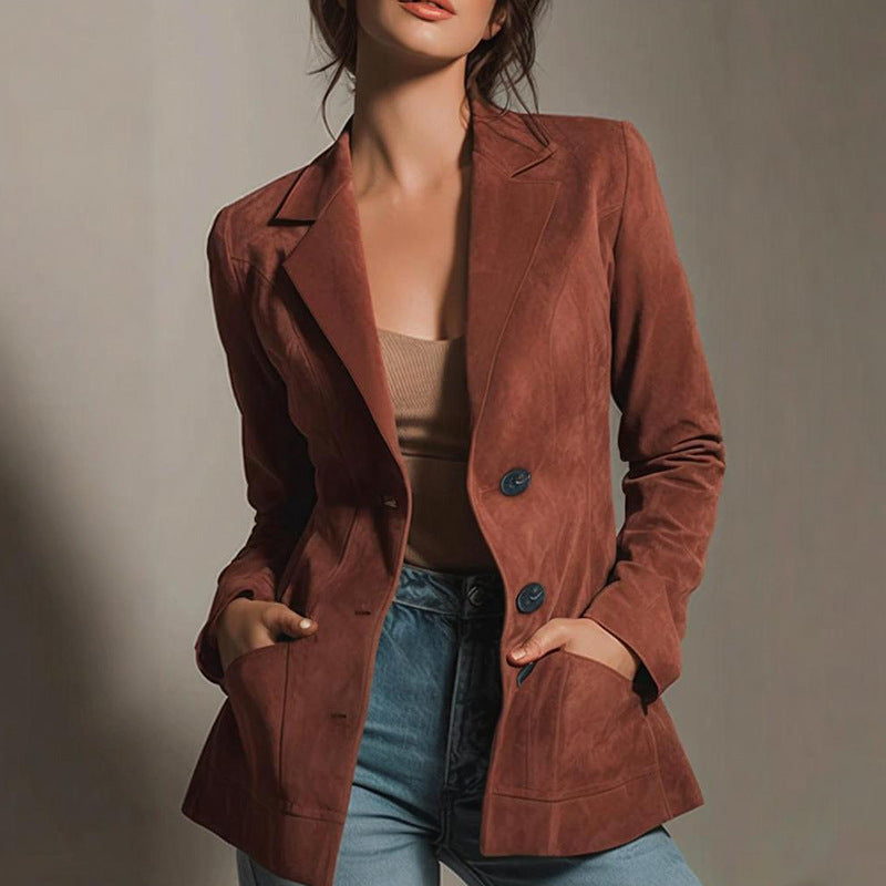 Women's Autumn Fashion Long Sleeve Deerskin Veet Blazers