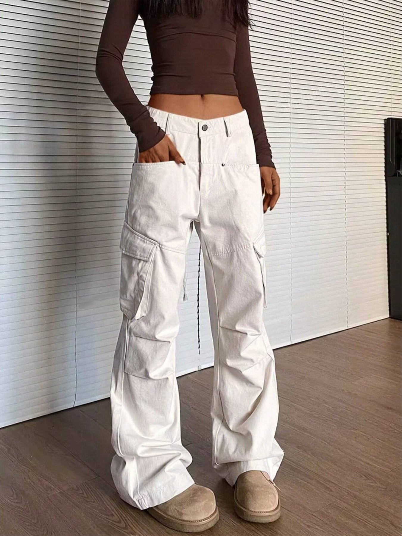 Women's Elegant Solid Color Overalls Straight Loose Design Pants