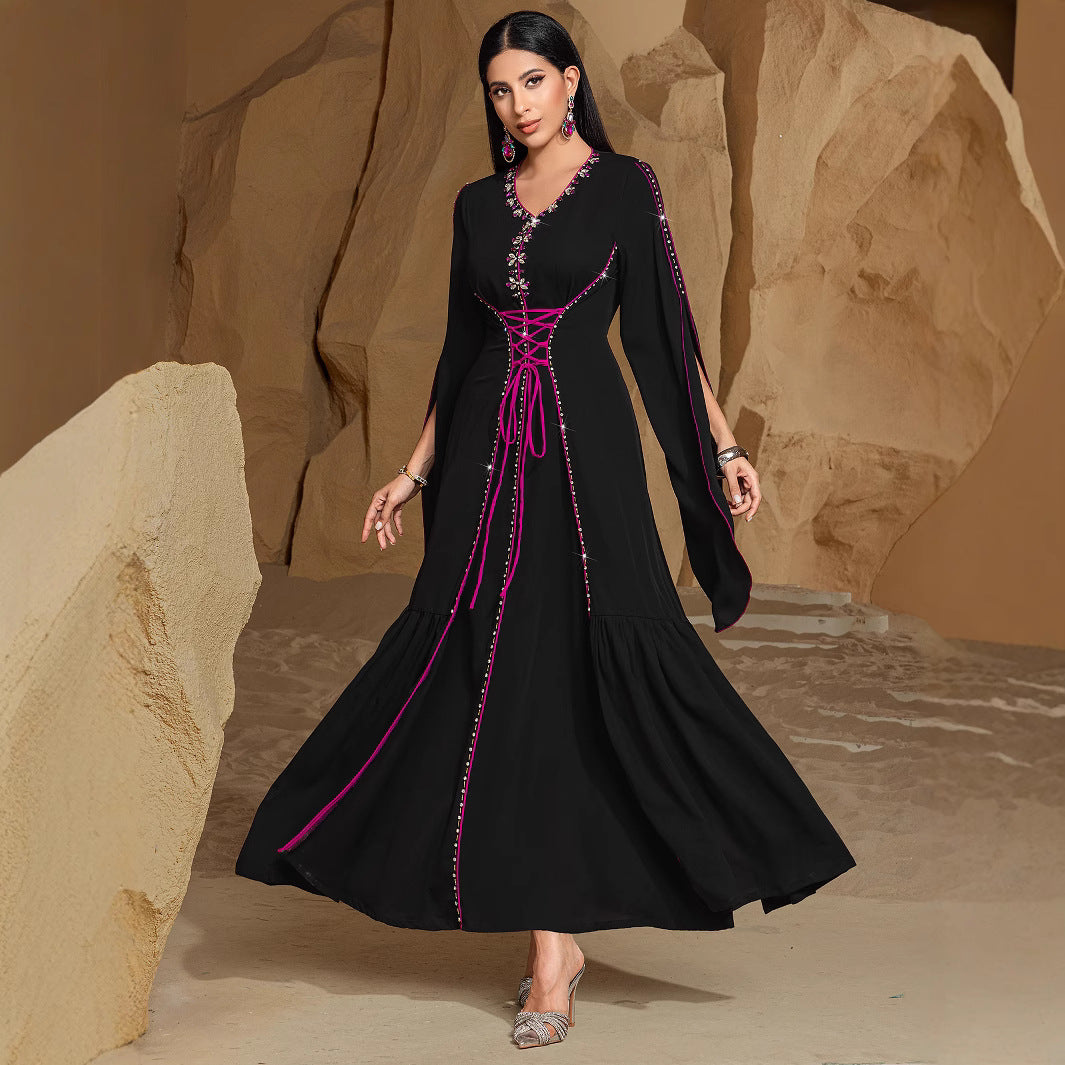 Women's Fashion Robe Seam Diamond Dress Dresses