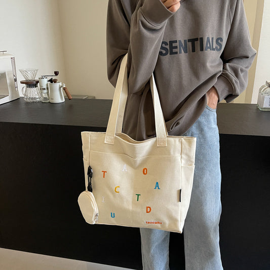 Women's Canvas Leisure Artistic Printing Letter Personality Large Shoulder Bags