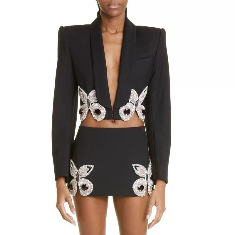 Temperament Beads Rhinestones Style Two-piece Set Fashion Casual Suit