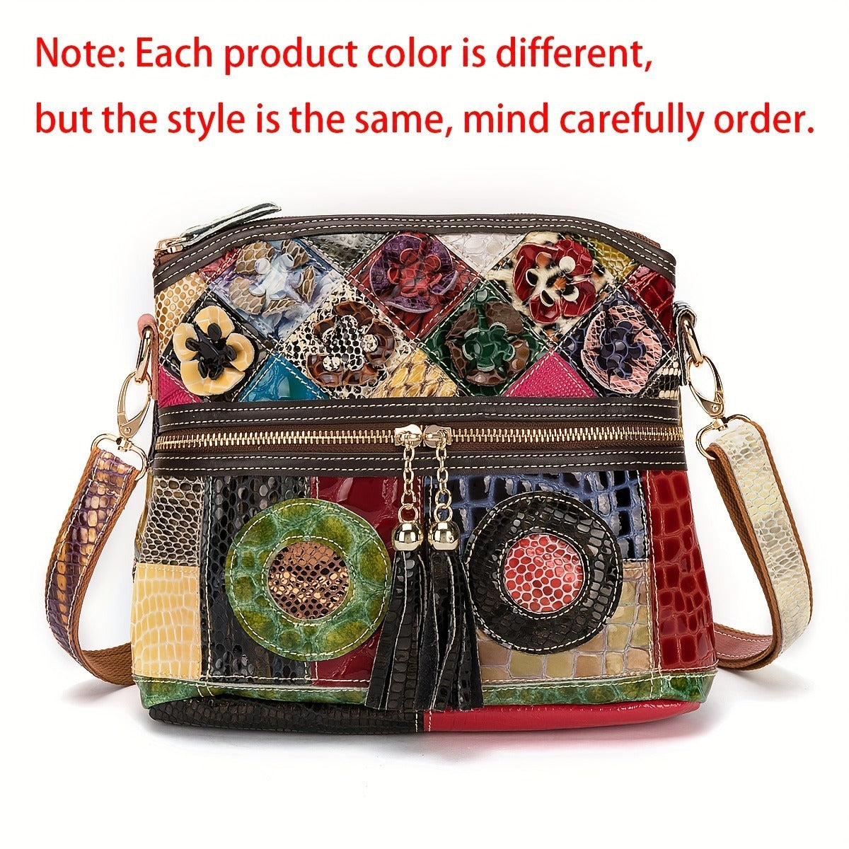 Women's Pattern Color Handmade Daily Personality Tassel Small Square Bags