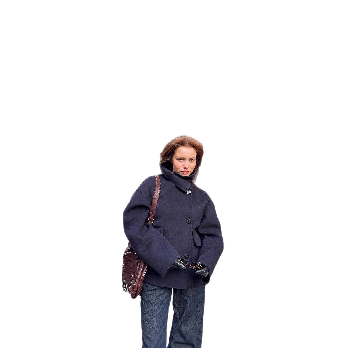 Single-breasted With Pockets Pure Color Half Collar Coats