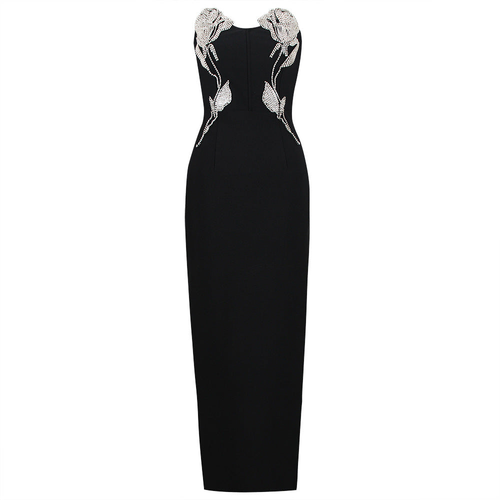 Women's Black Tube Light Luxury With Diamonds Dresses