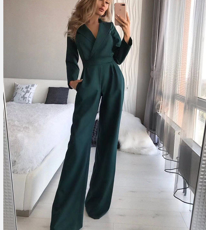 Chinese Long Style Slant Temperament Commute Jumpsuits