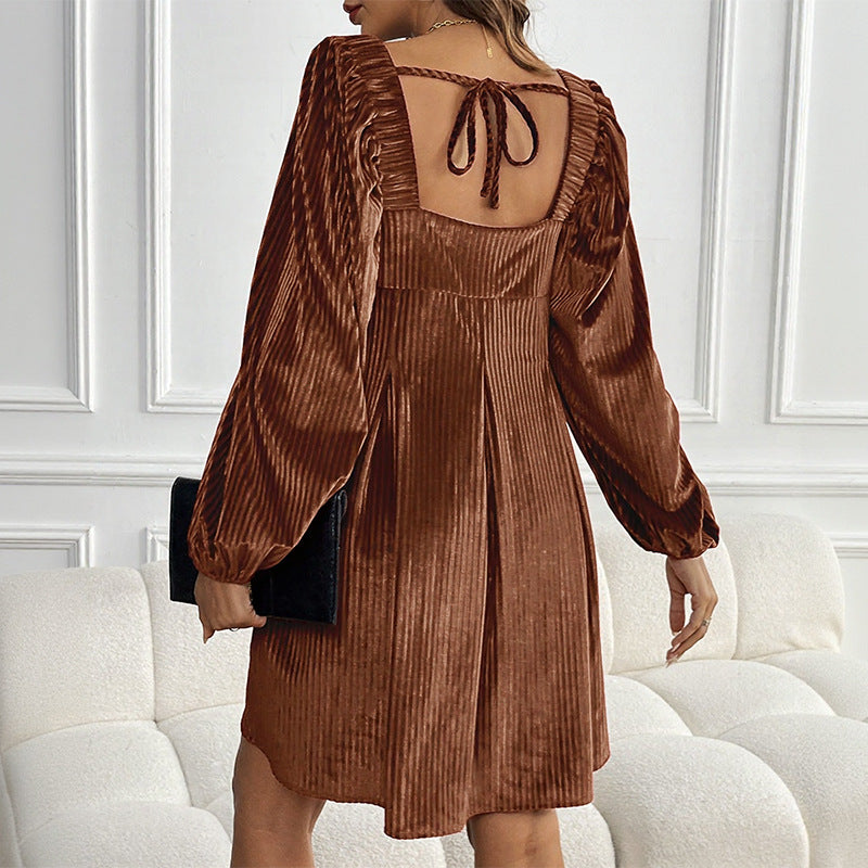 Party Texture Clothes Veet Square Collar Dresses