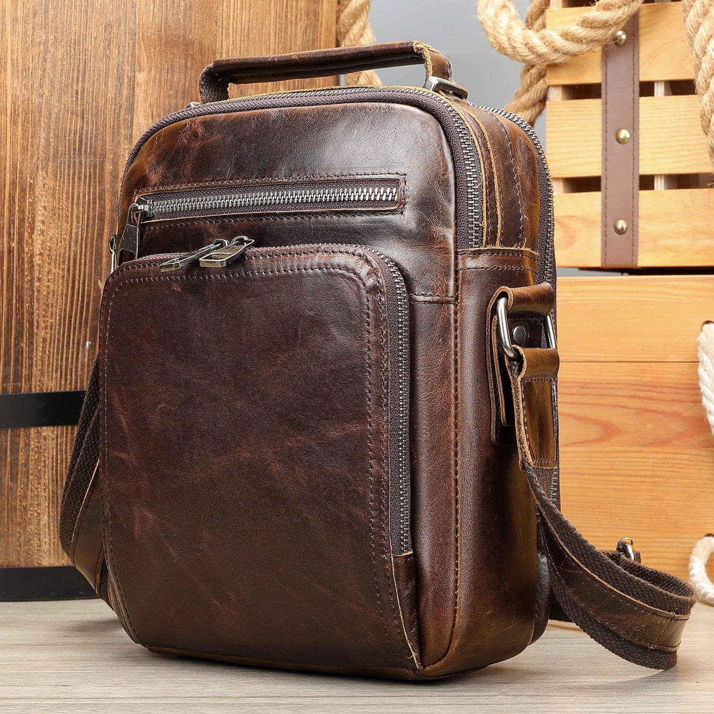 Leather Retro Crazy Horse Multifunctional Cowhide Men's Shoulder Bags