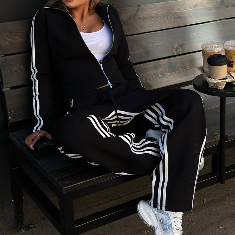 Women's Spring Striped Long-sleeved Trousers Style Campus Suits
