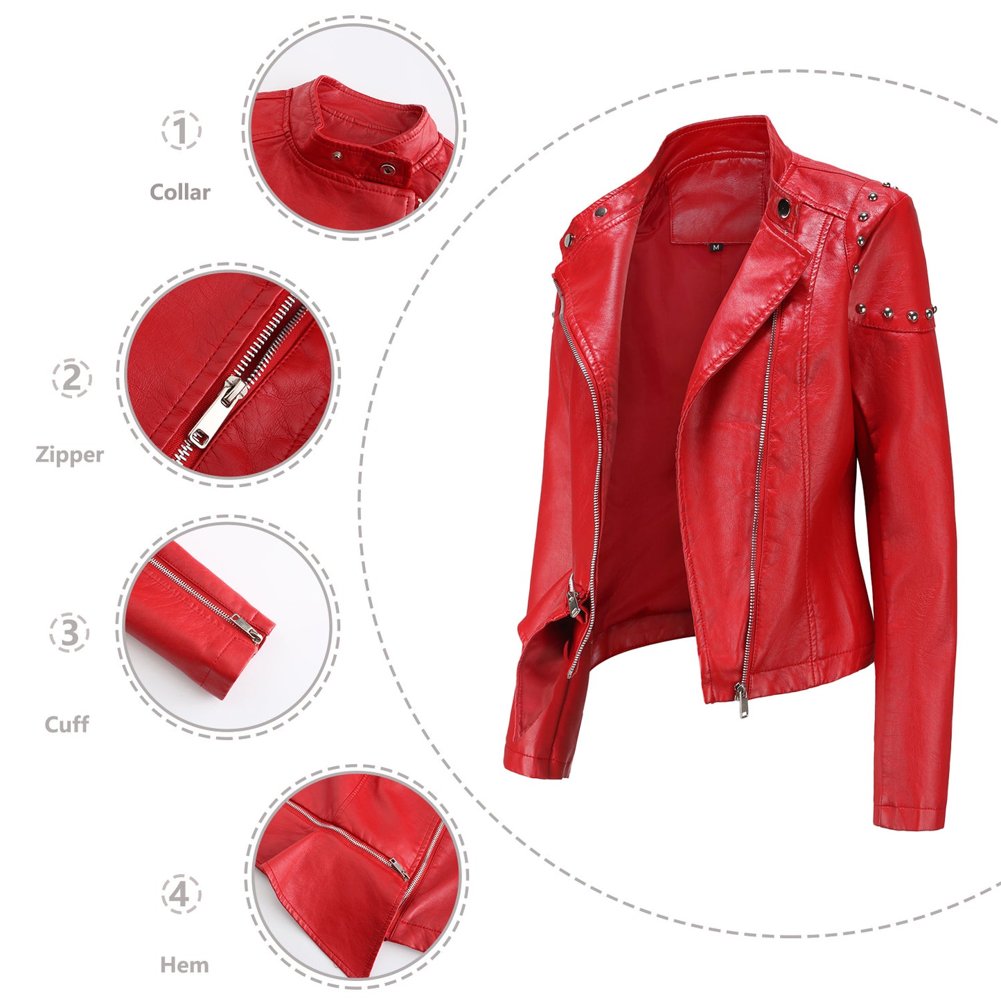 Women's Fashion Leather With Stand Collar Solid Jackets