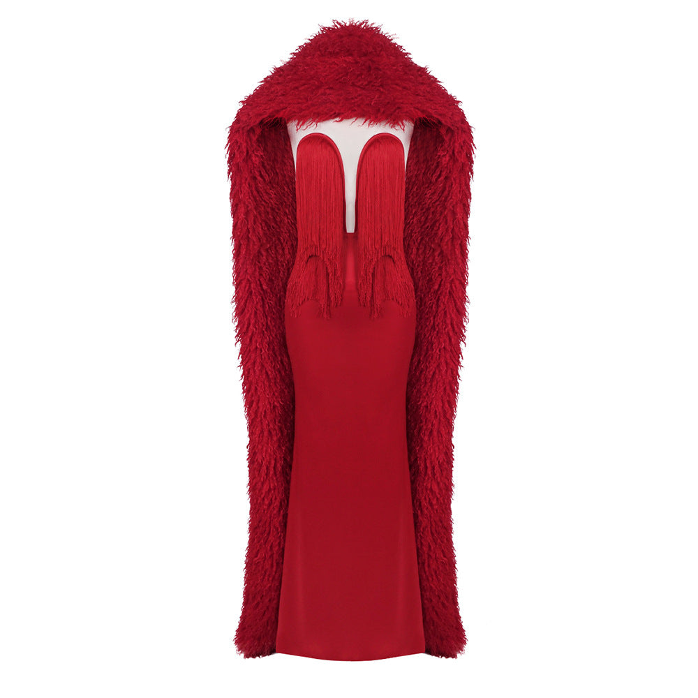 High-grade Red Waisted Long Dress High Dresses