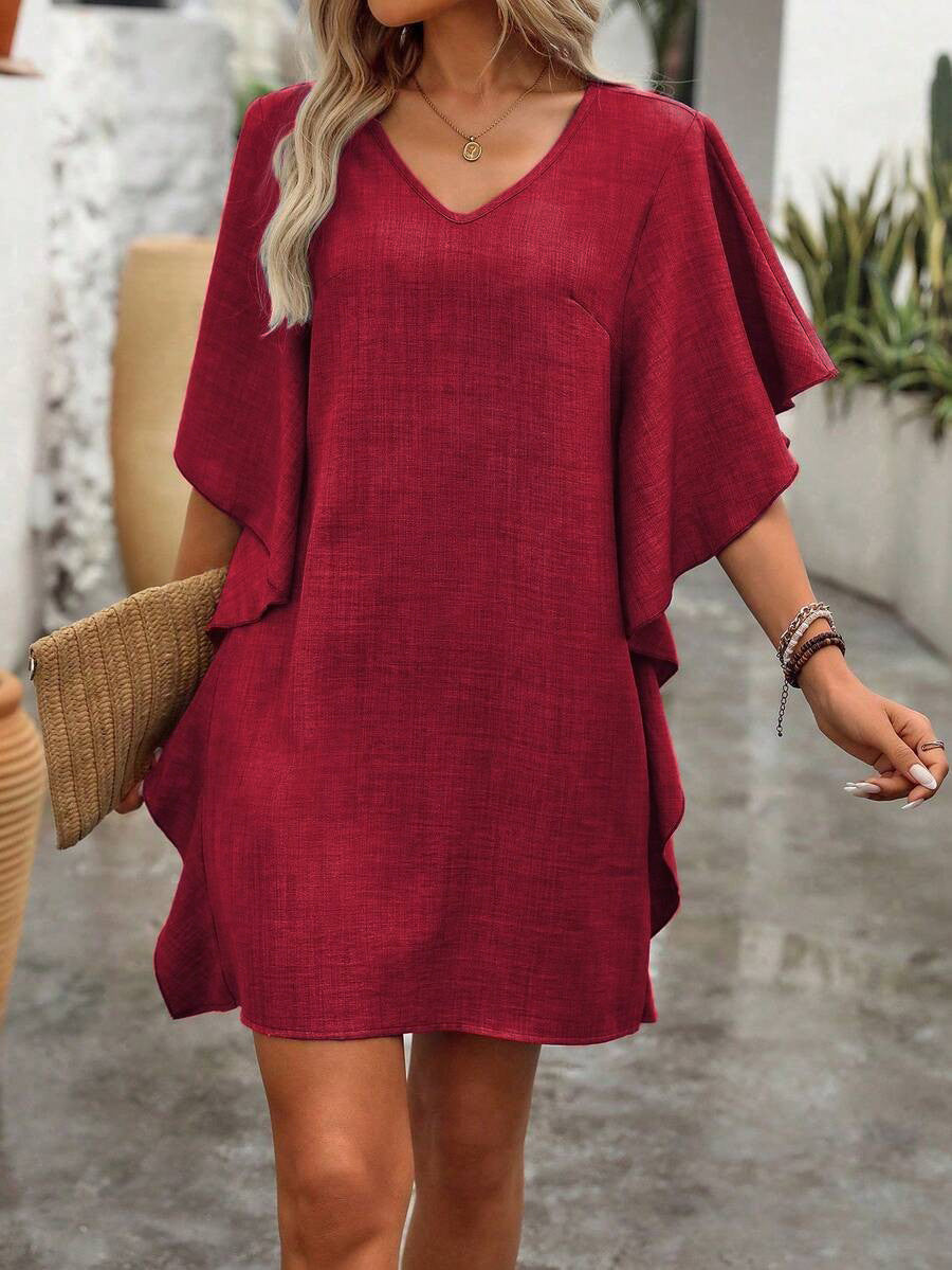 Women's Summer Solid Color Loose Lotus Leaf Dress