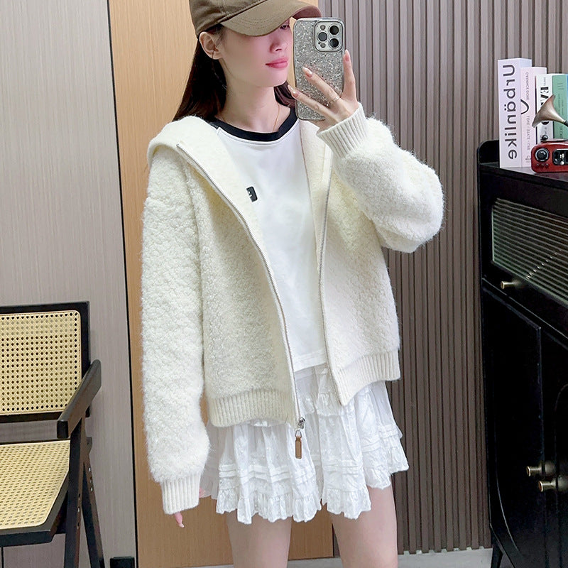 Women's Milk High-grade Loose Hooded Knit Knitwear