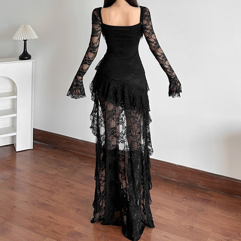 Women's Autumn Sexy Pure Style Lace Long Dresses
