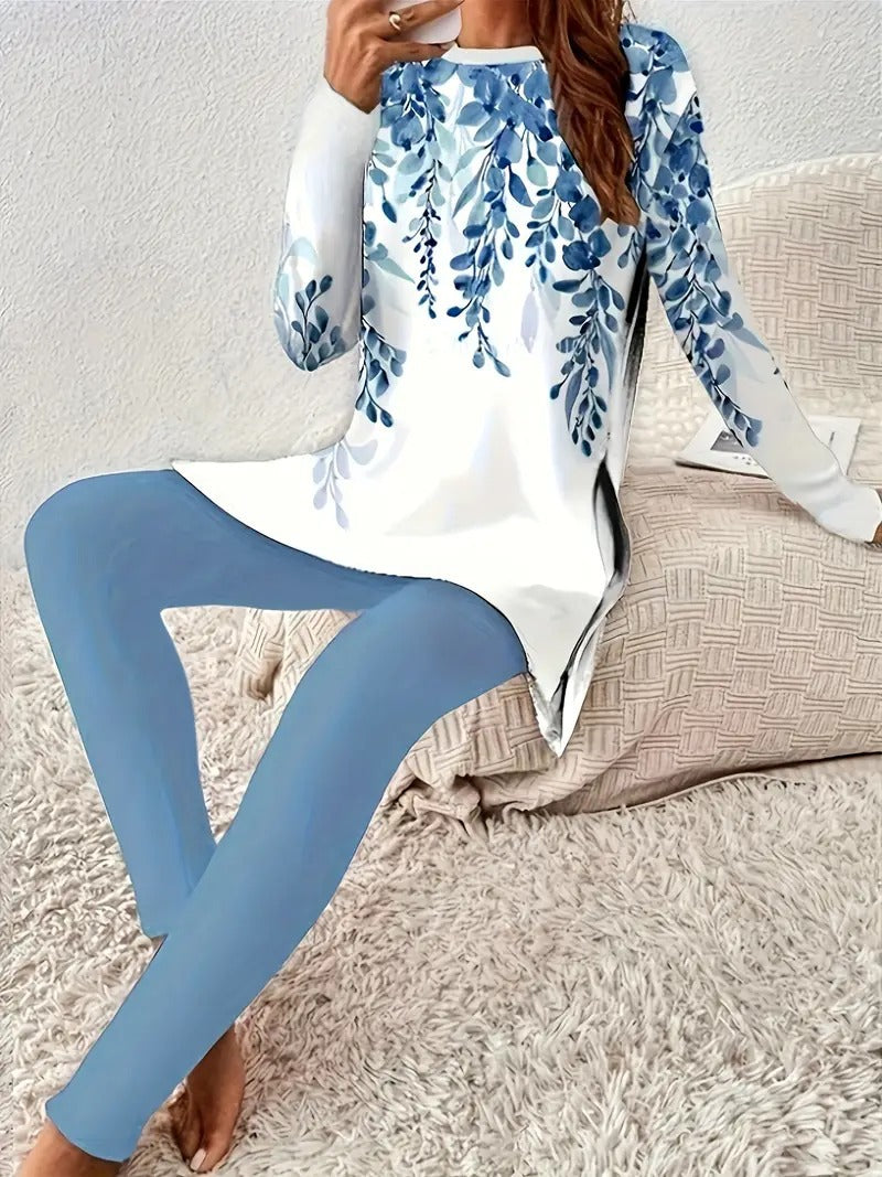 Print Ethnic Fashion Round Neck Long Suits