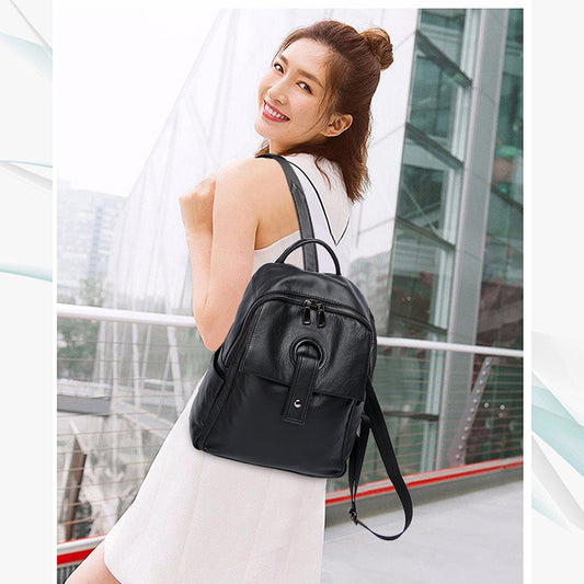 Women's Top Layer Leather Fashion Large Capacity Backpacks