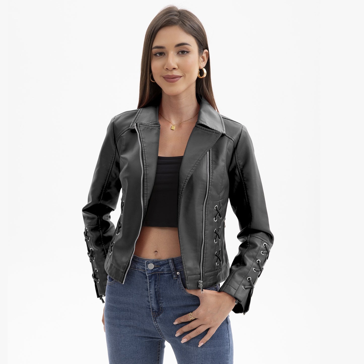 Women's Fashion Woven Leather Popular Casual Jackets