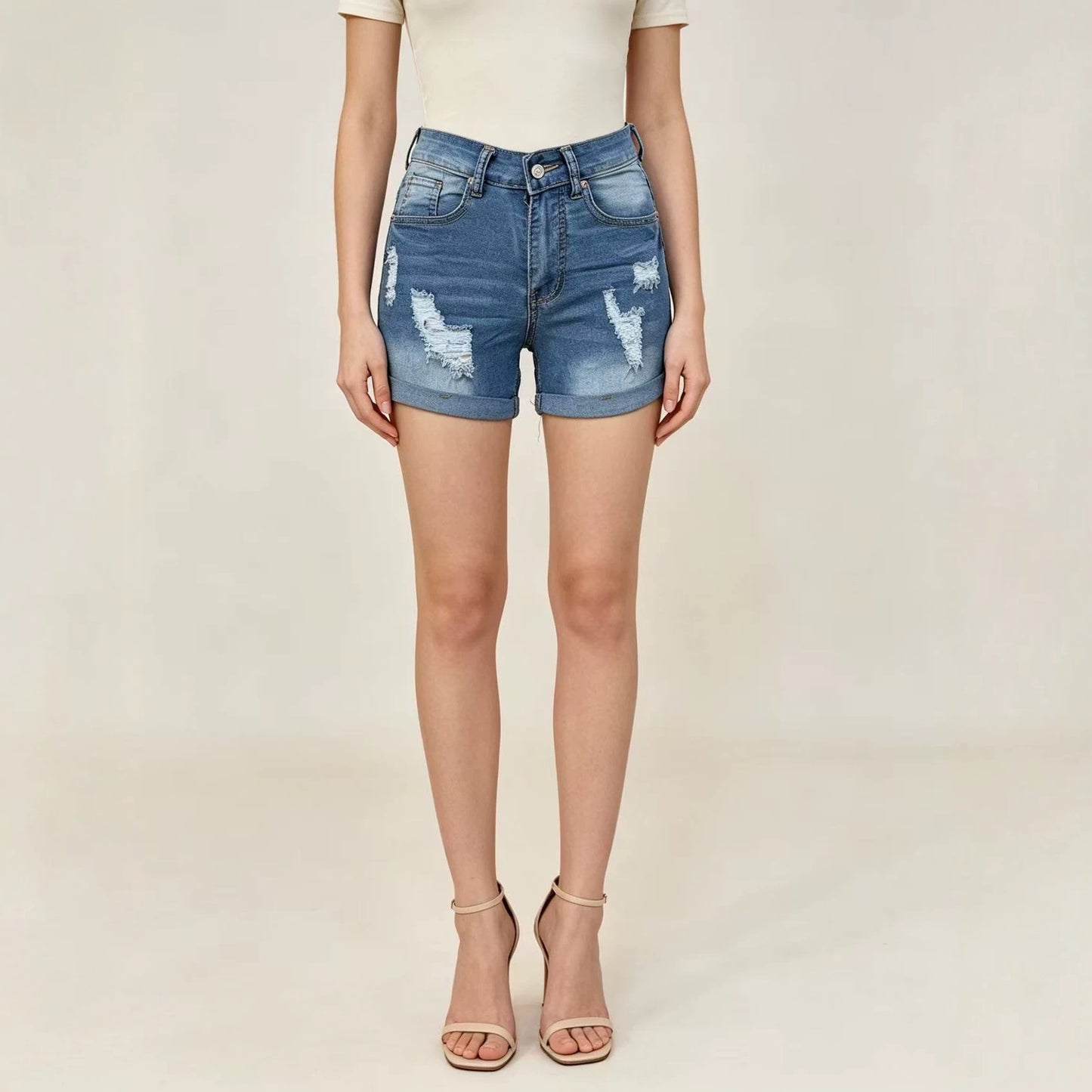 Women's Source Summer Casual Cool Denim Flanging Shorts
