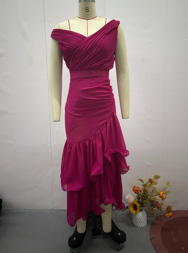 Women's Summer Sweet Style Solid Color High Waist Slim Sleeveless Dresses