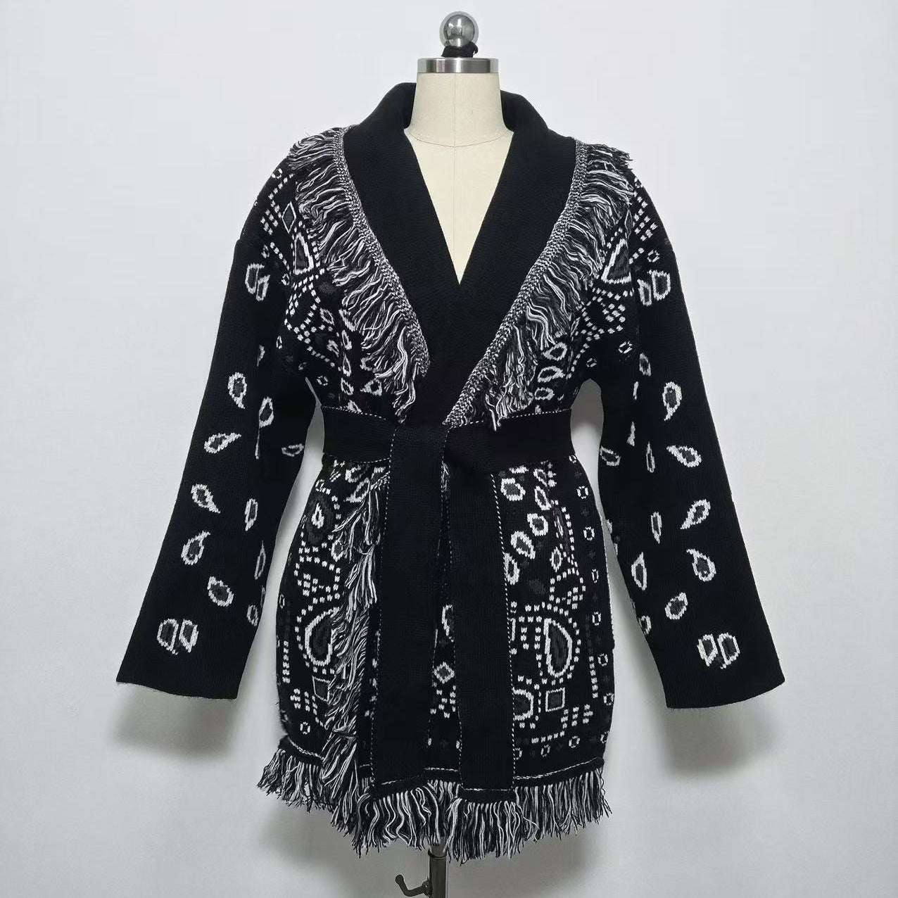 Women's Thick Tassel Jacquard Mid-length Loose Color Matching Sweaters