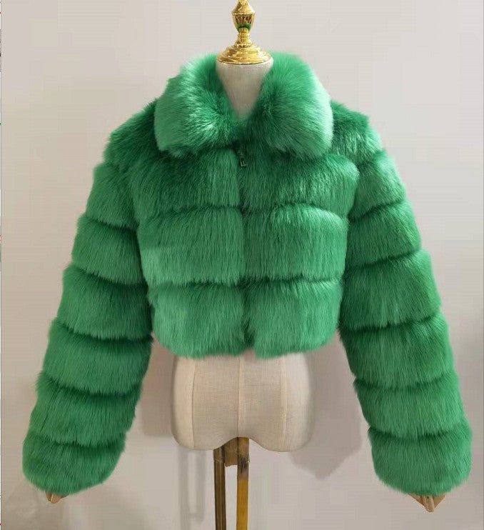 Women's Fur Imitation Fox Stitching Lapel Long Coats