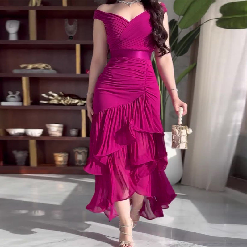 Women's Summer Sweet Style Solid Color High Waist Slim Sleeveless Dresses