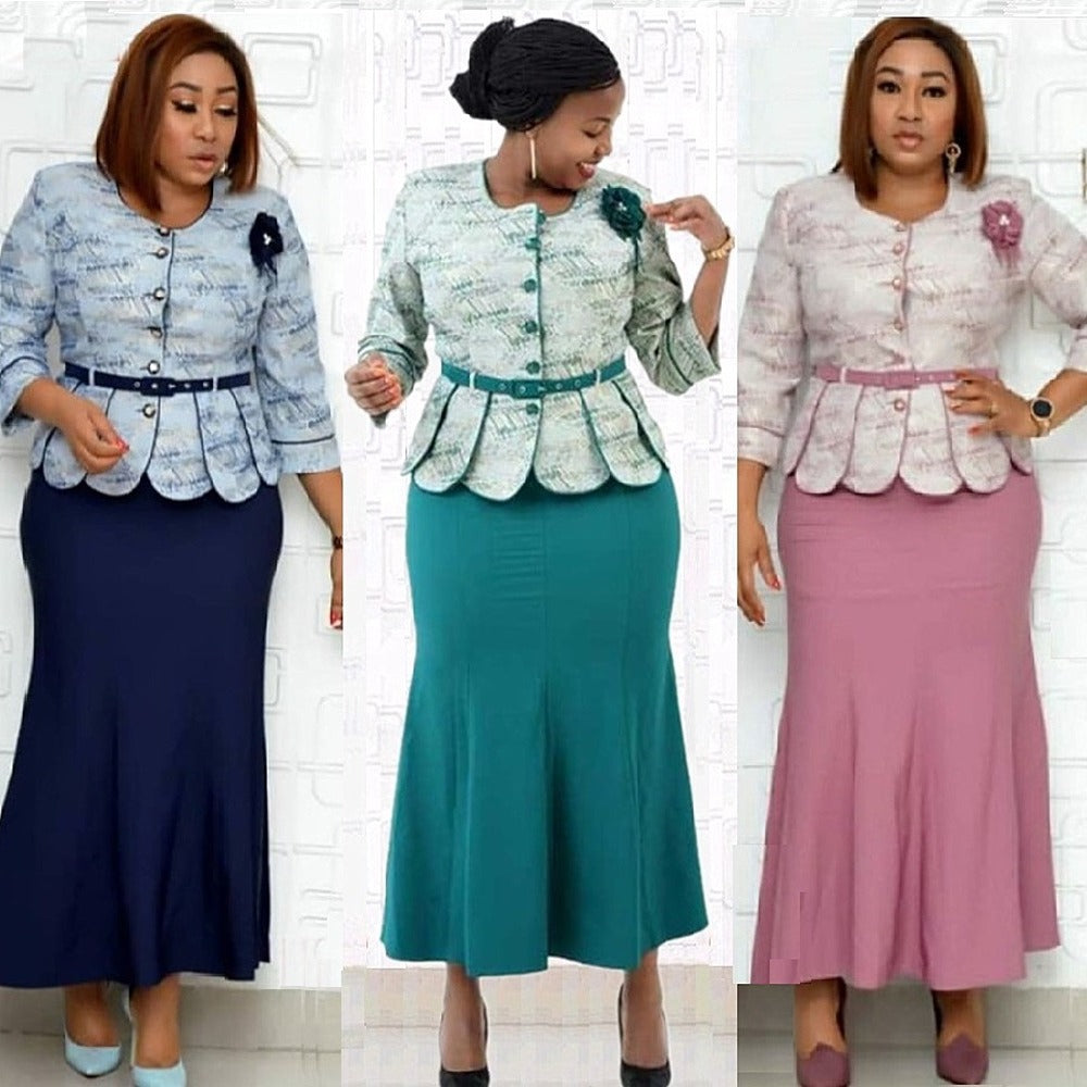 Women's African Wear Large Printed Two-piece Pack Suits