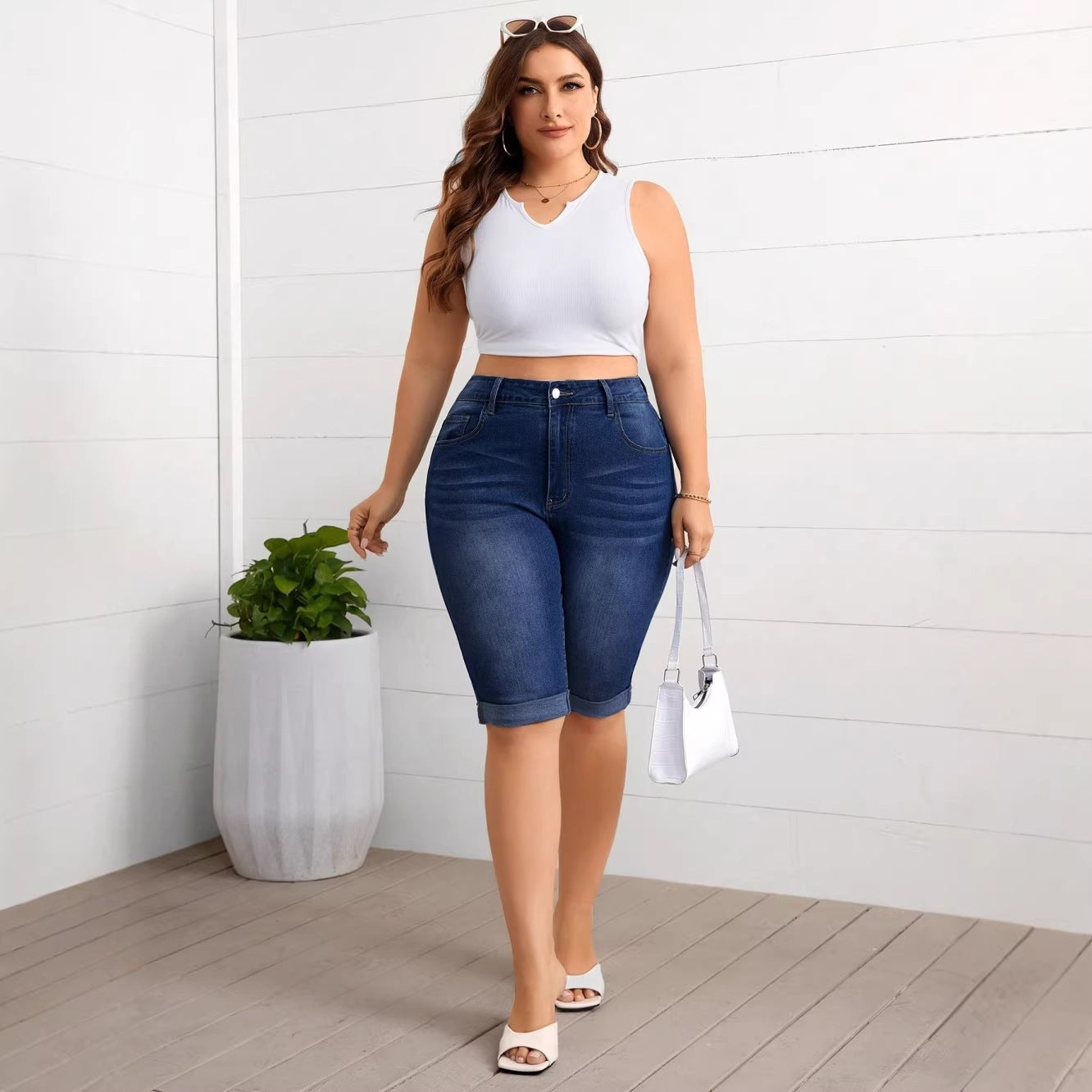Washed Blue Stretch Denim Figure Flattering Women's Jeans