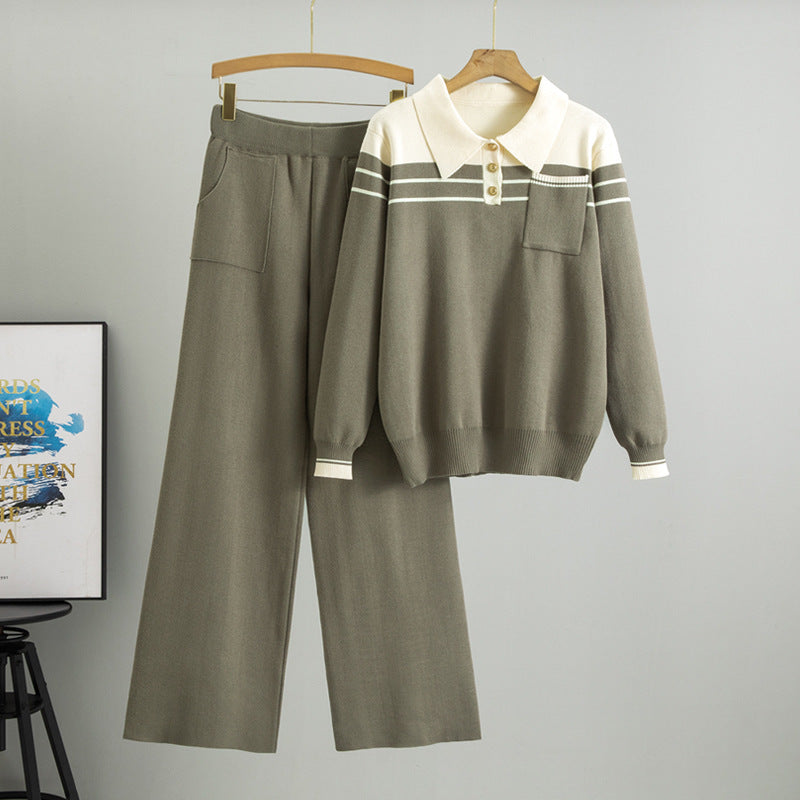 Striped Loose Wide Leg Knitted Two-piece Fashion Casual Suit