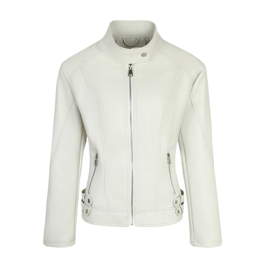Women's Large Motorcycle Leather Slim Stand Collar Coats