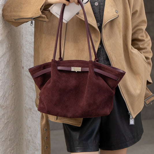 Women's Cowhide Large Capacity Commuter Vegetable Basket Tote Bags