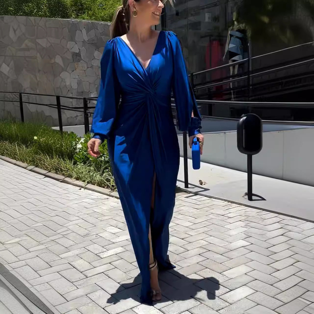 Long Sleeve Slim Fit Slit Temperament Dresses