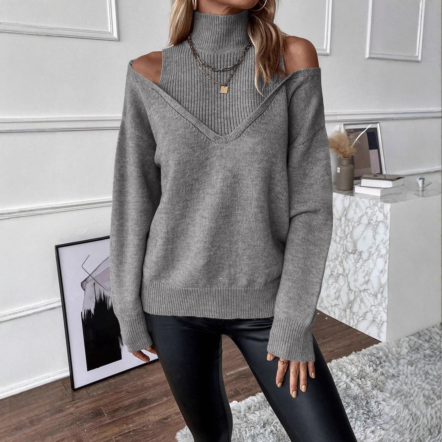 Solid Color Loose Fashionable Knitted Long Sweaters
