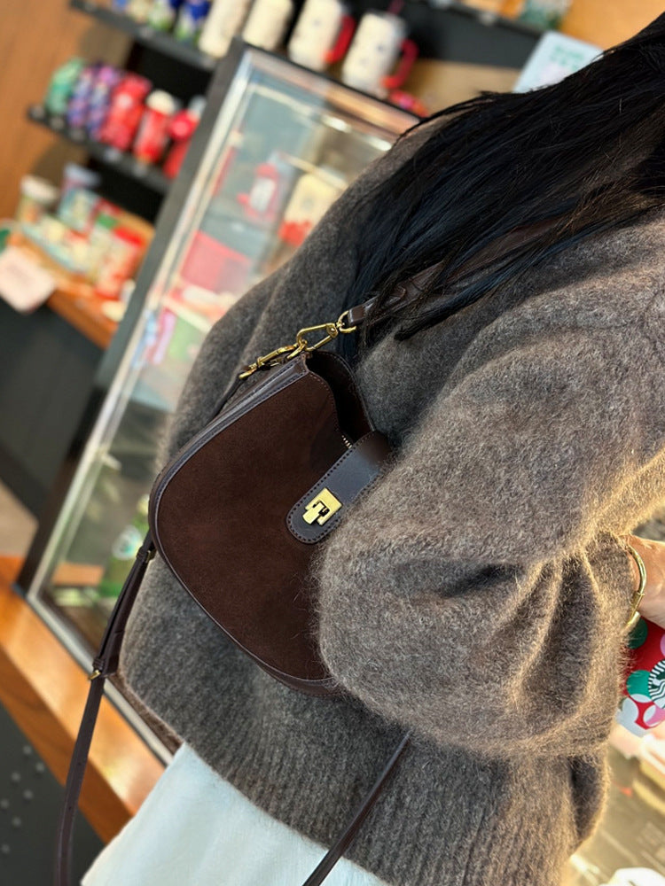 Pretty Cowhide Niche High Sense Saddle Crossbody Bags