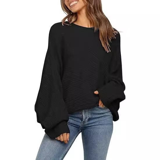 Long Sleeve Round Neck Solid Color Loose Sweaters